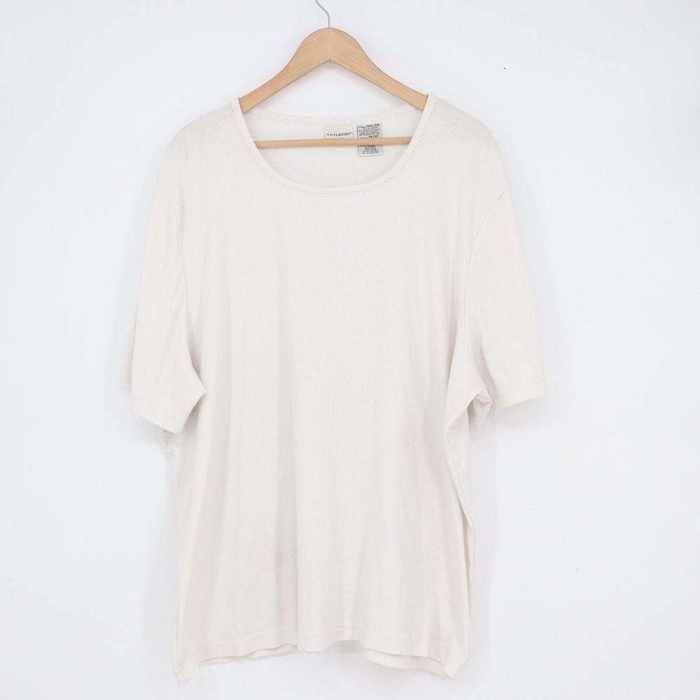White Stag Plus Womens 26W 28W Short Sleeve Ribbed Knit Scoop Neck Top White